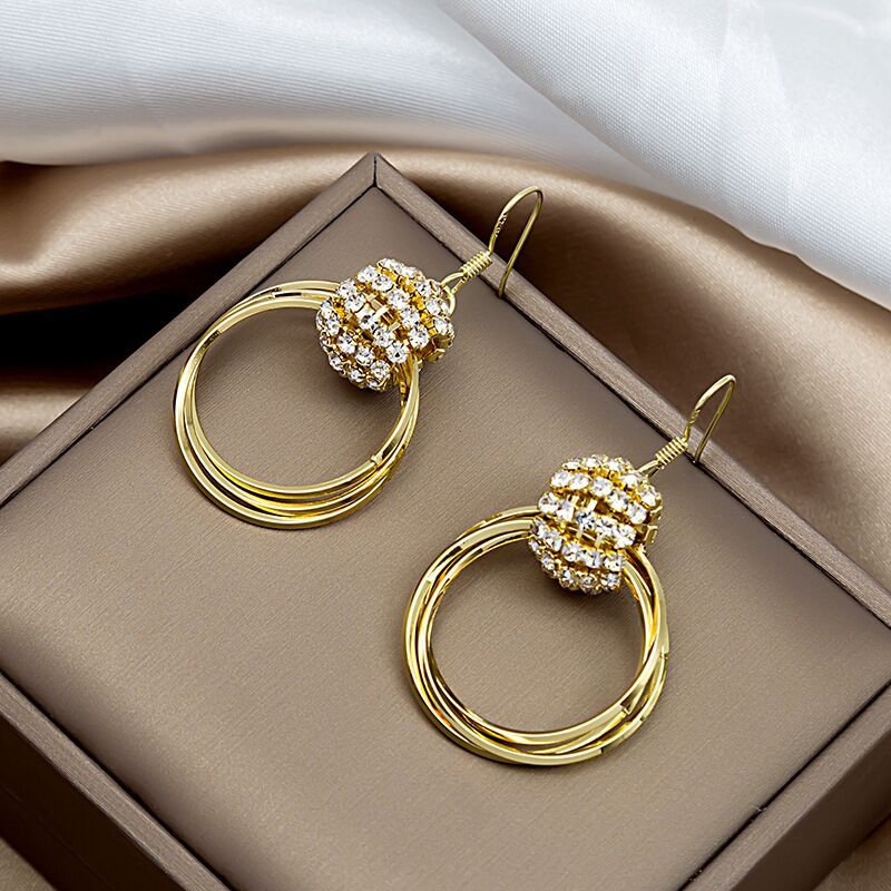 Multilayer diamond earrings(24k gold plated)