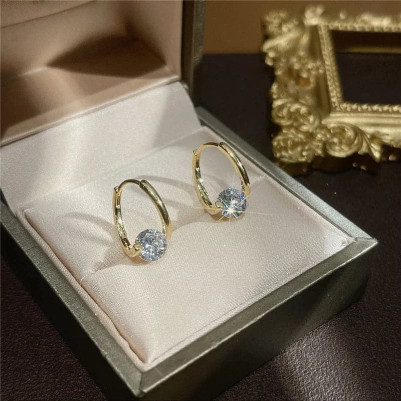 Diamond Zircon Studs S925 Sterling Silver Earrings (18K Gold Plated)