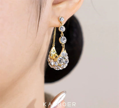 Diamond zircon Cardle earrings(24k gold plated)