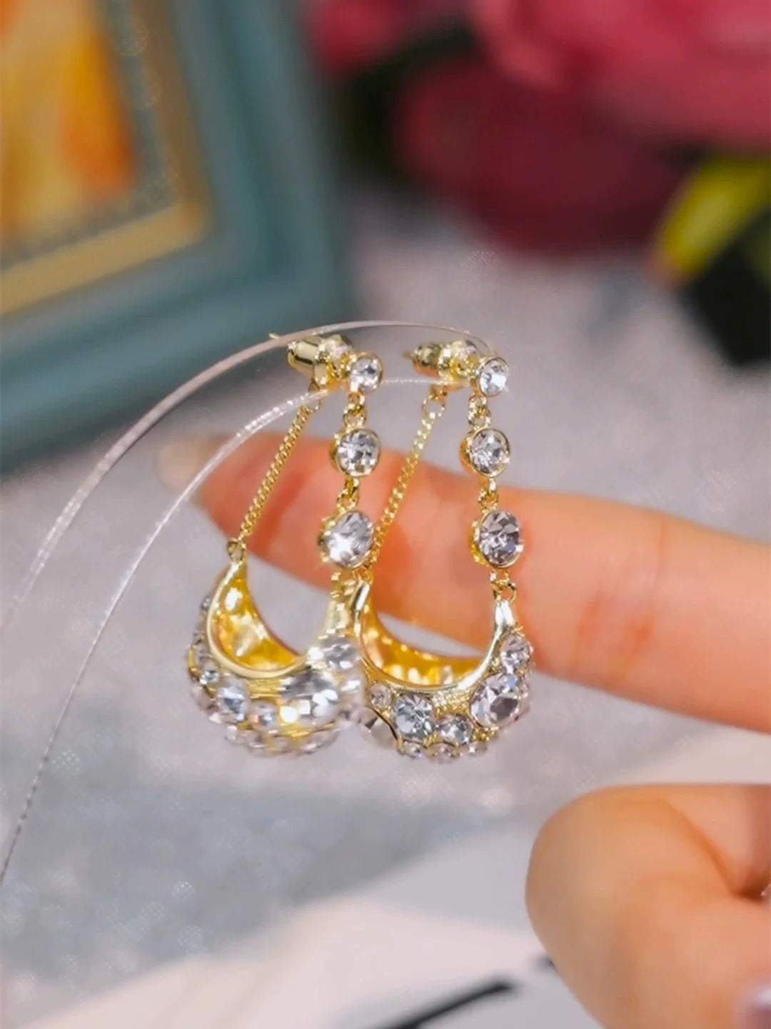 Diamond zircon Cardle earrings(24k gold plated)