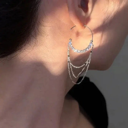 Micro zircon C-shaped long tassel earrings(s925 sterling silver)