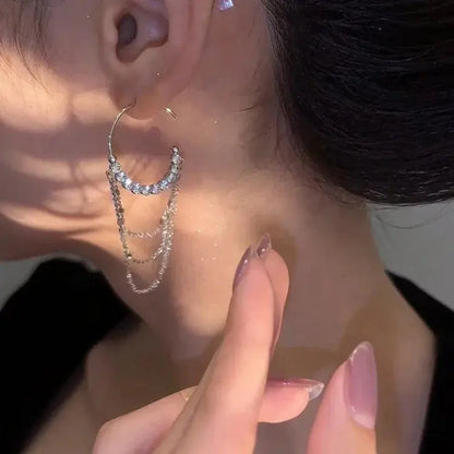 Micro zircon C-shaped long tassel earrings(s925 sterling silver)